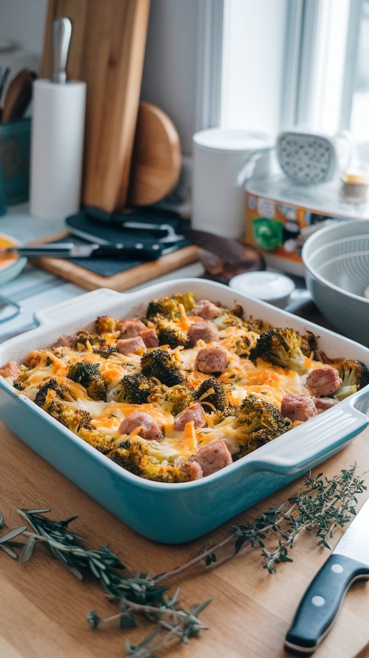 A delicious keto broccoli and sausage bake casserole